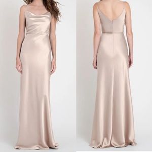 Jenny yoo sylvie luxe satin cowl neckline full length dress